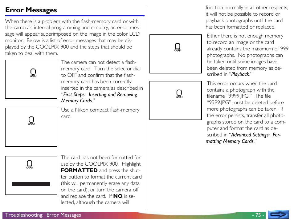 Error messages | Nikon 900 User Manual | Page 75 / 79