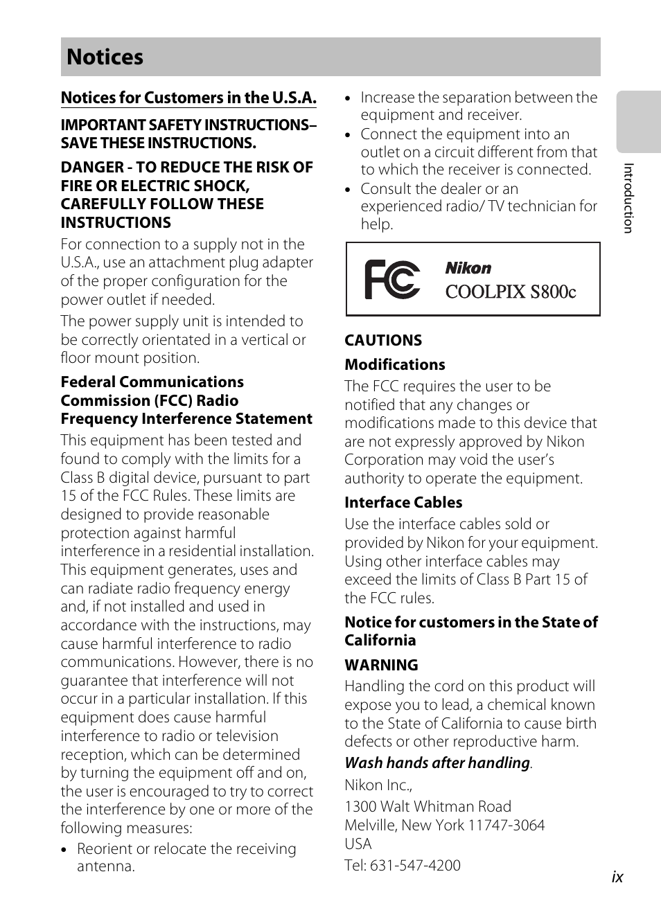 Notices, Coolpix s800c | Nikon S800c User Manual | Page 11 / 224