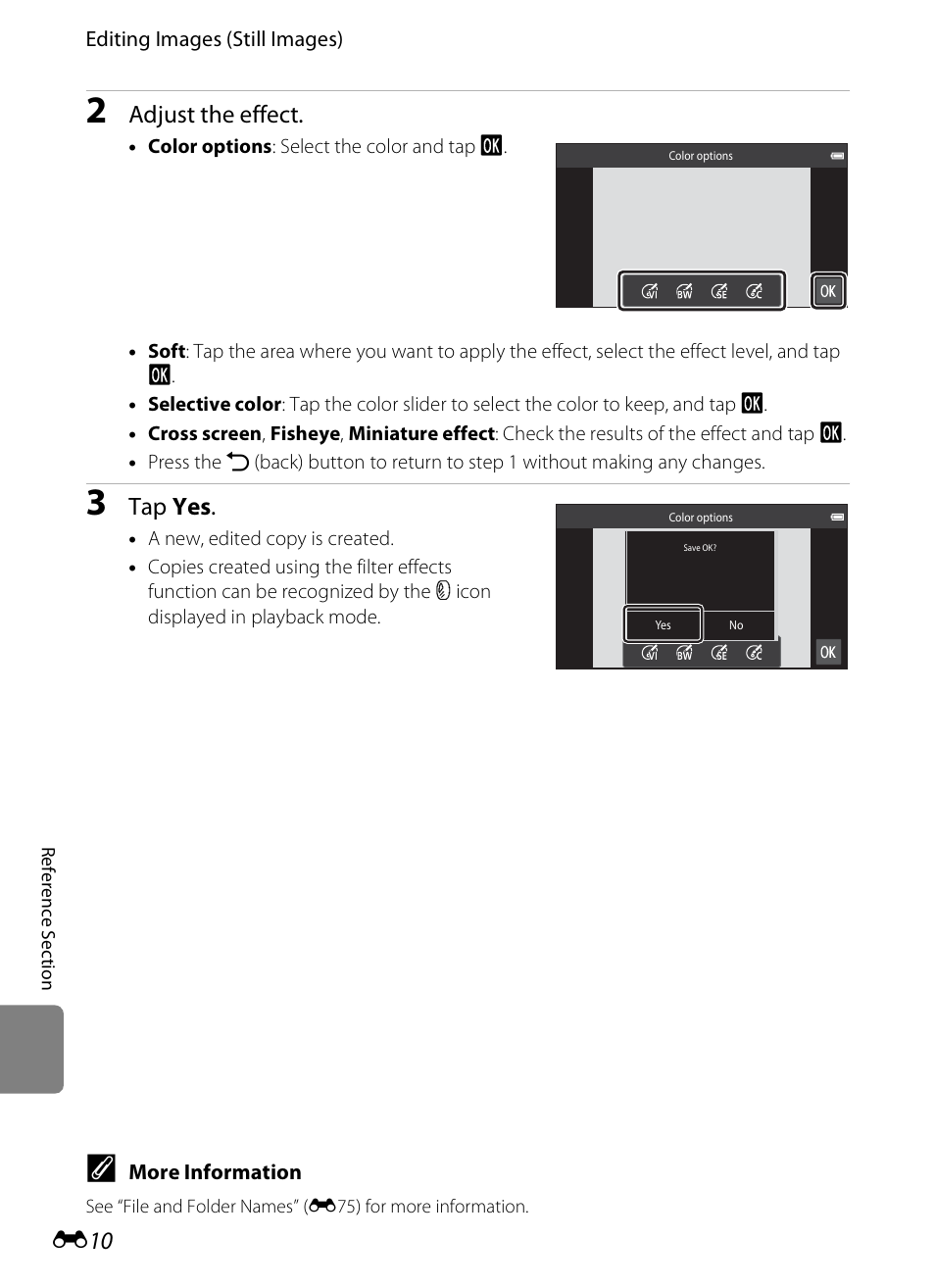 Adjust the effect, Tap yes | Nikon S800c User Manual | Page 126 / 224