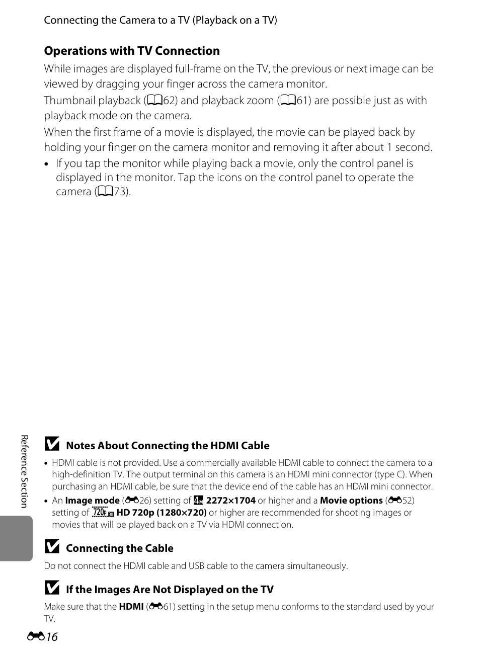 Operations with tv connection” (e16) | Nikon S800c User Manual | Page 132 / 224