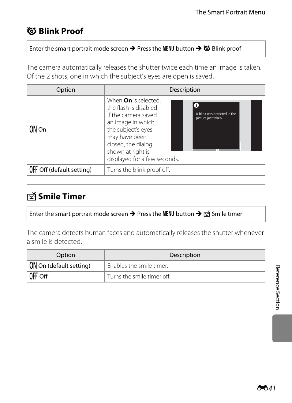 Blink proof, Smile timer, Y blink proof | A smile timer | Nikon S800c User Manual | Page 157 / 224