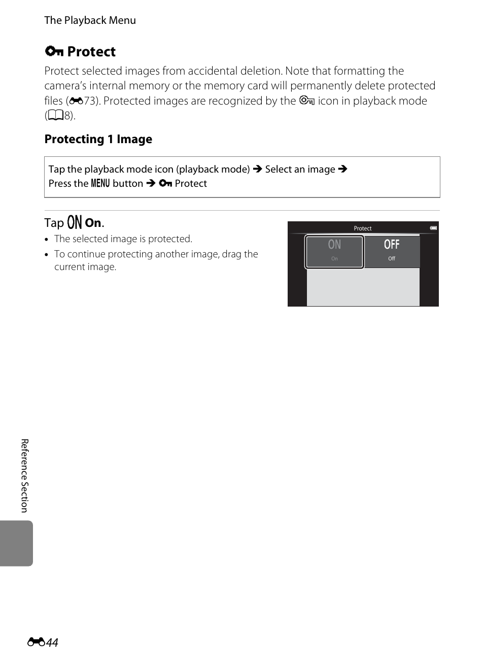 Protect, D protect, Protecting 1 image tap o on | Nikon S800c User Manual | Page 160 / 224