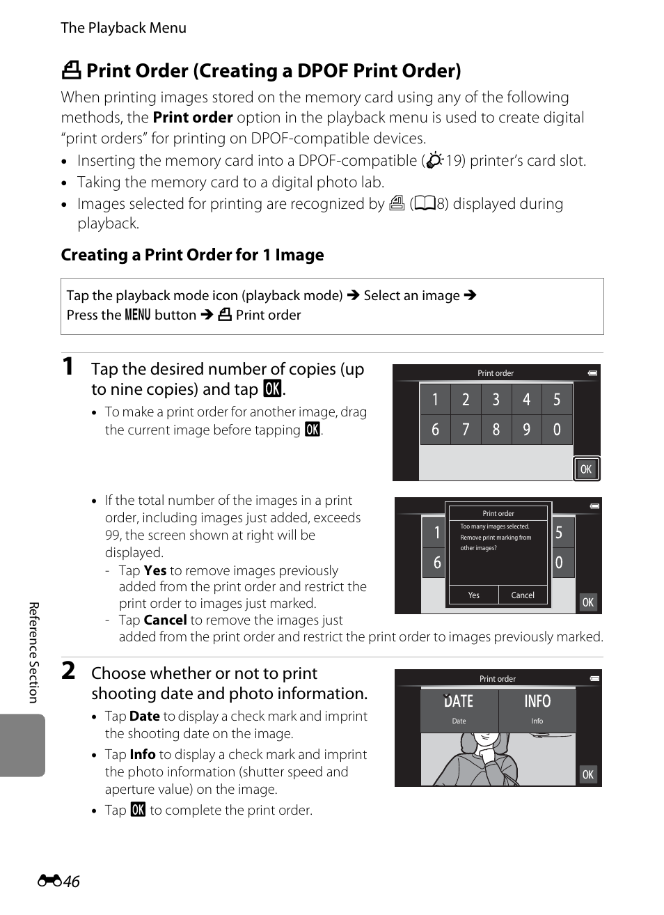 Print order (creating a dpof print order), A print order (creating a dpof print order), Creating a print order for 1 image | Nikon S800c User Manual | Page 162 / 224