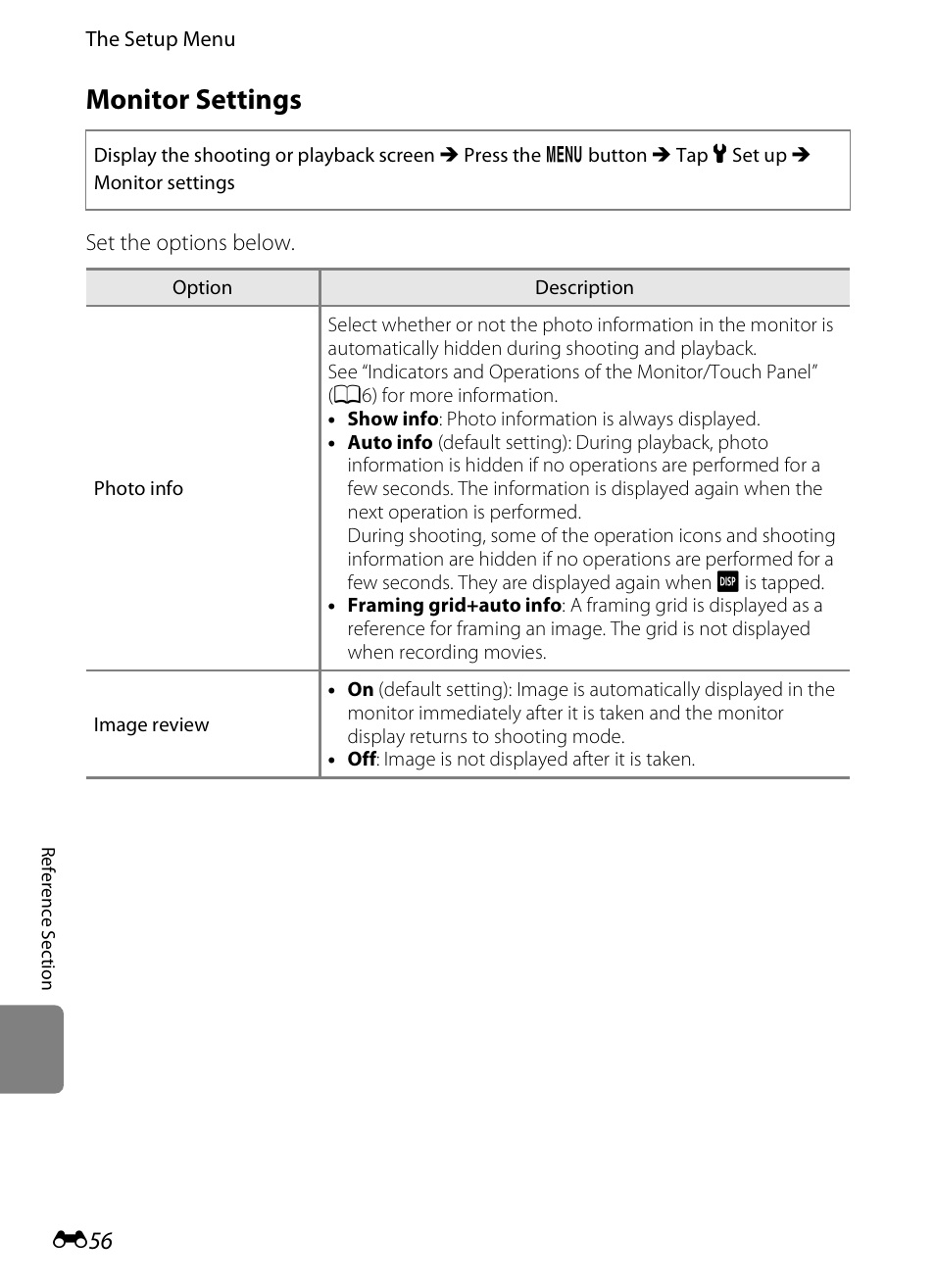 Monitor settings | Nikon S800c User Manual | Page 172 / 224