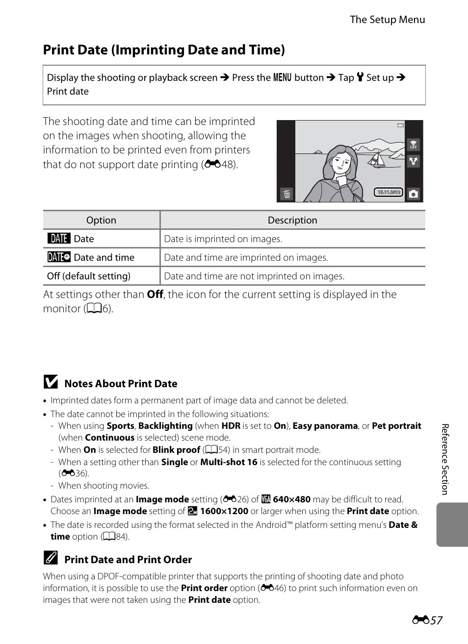 Print date (imprinting date and time), Option, E57) | Nikon S800c User Manual | Page 173 / 224