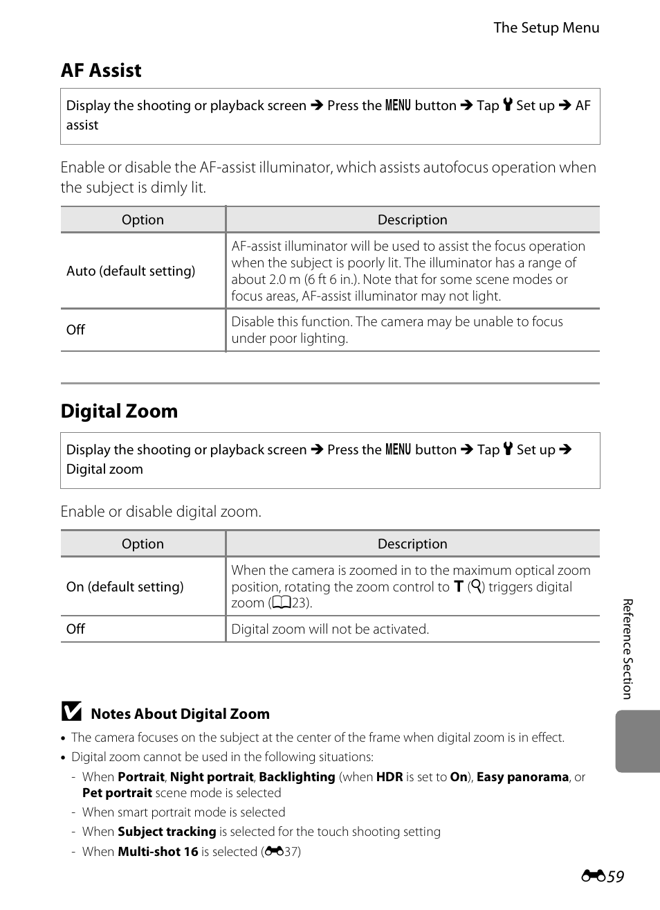 Af assist, Digital zoom | Nikon S800c User Manual | Page 175 / 224