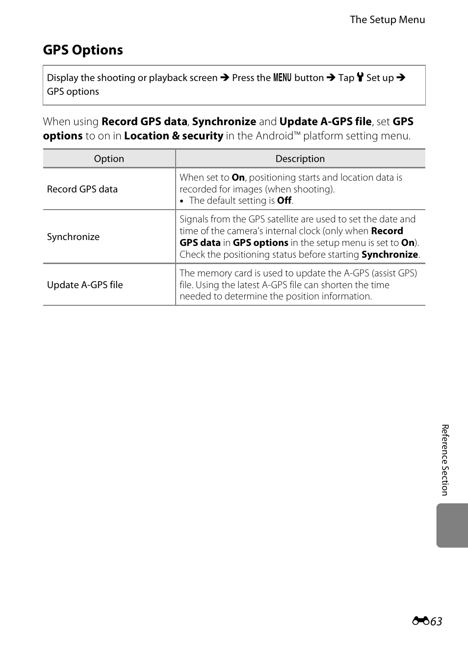 Gps options | Nikon S800c User Manual | Page 179 / 224