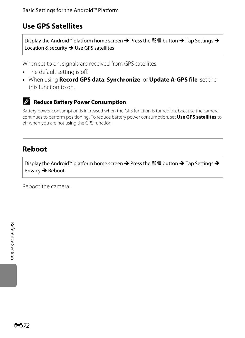 Use gps satellites, Reboot | Nikon S800c User Manual | Page 188 / 224