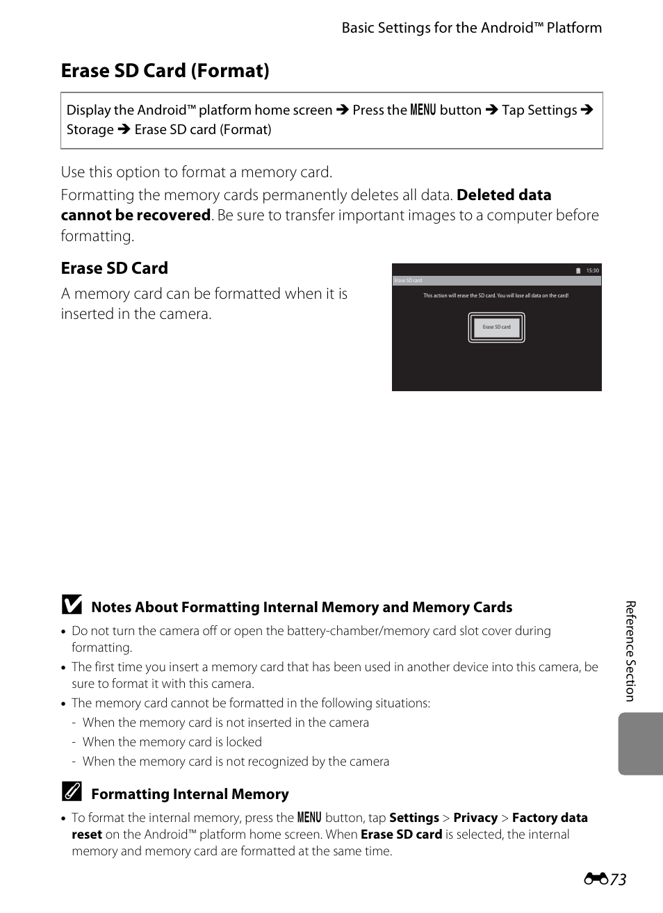 Erase sd card (format), Erase sd card | Nikon S800c User Manual | Page 189 / 224