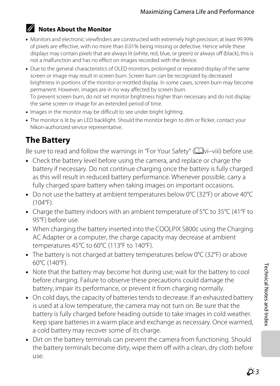 The battery | Nikon S800c User Manual | Page 199 / 224