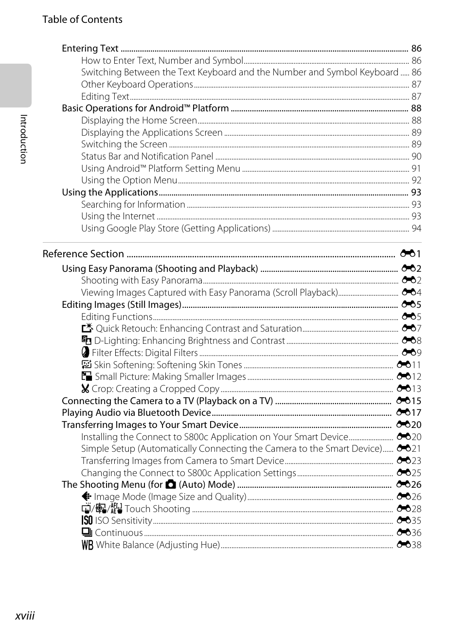 Xviii | Nikon S800c User Manual | Page 20 / 224