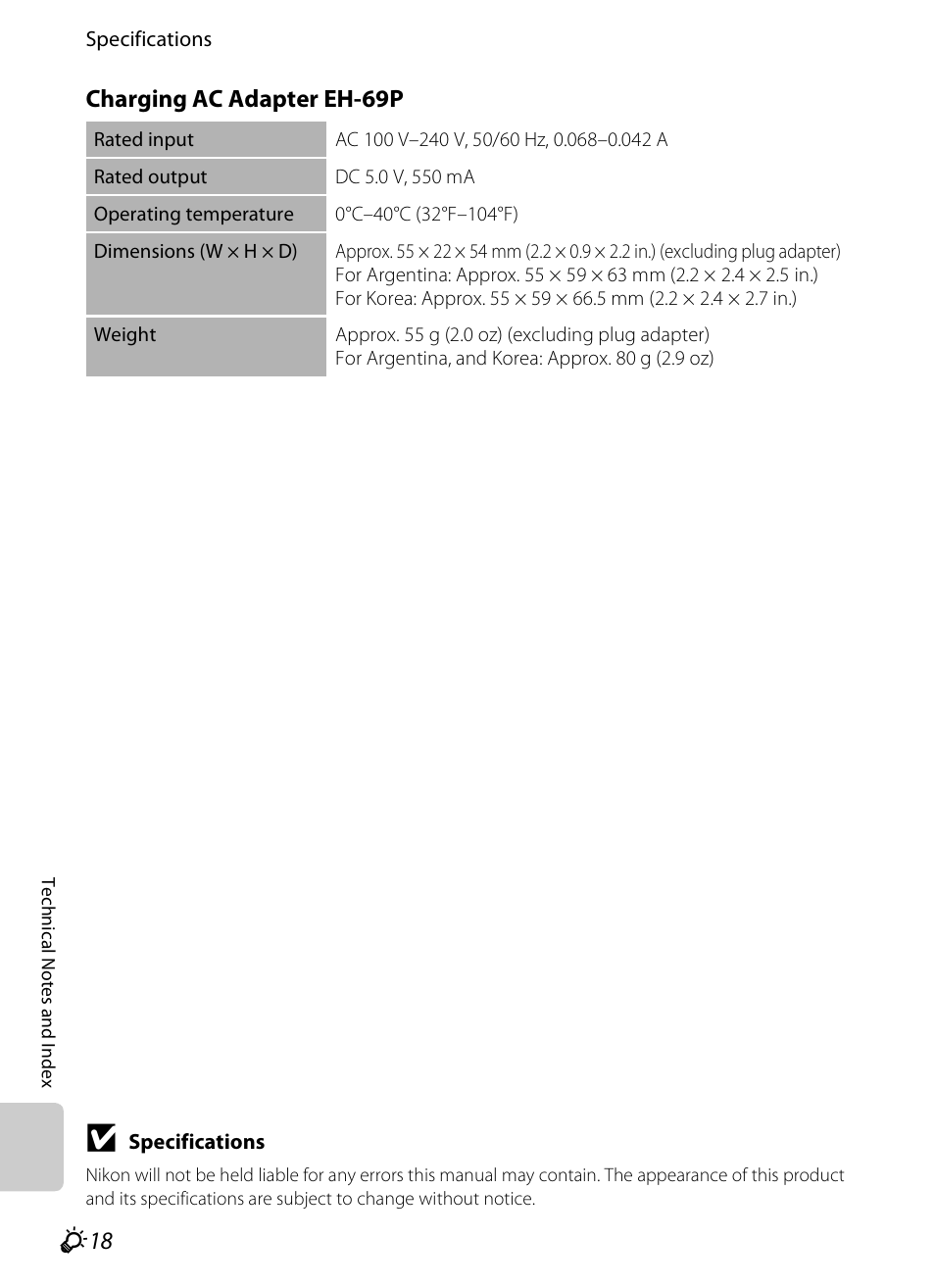 F18 charging ac adapter eh-69p | Nikon S800c User Manual | Page 214 / 224