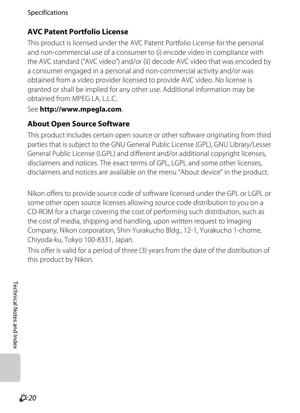 F20 avc patent portfolio license, About open source software | Nikon S800c User Manual | Page 216 / 224