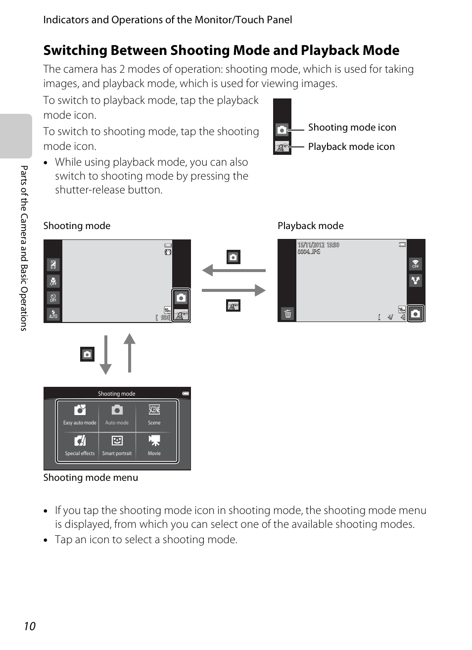 Switching between shooting mode and playback mode | Nikon S800c User Manual | Page 32 / 224