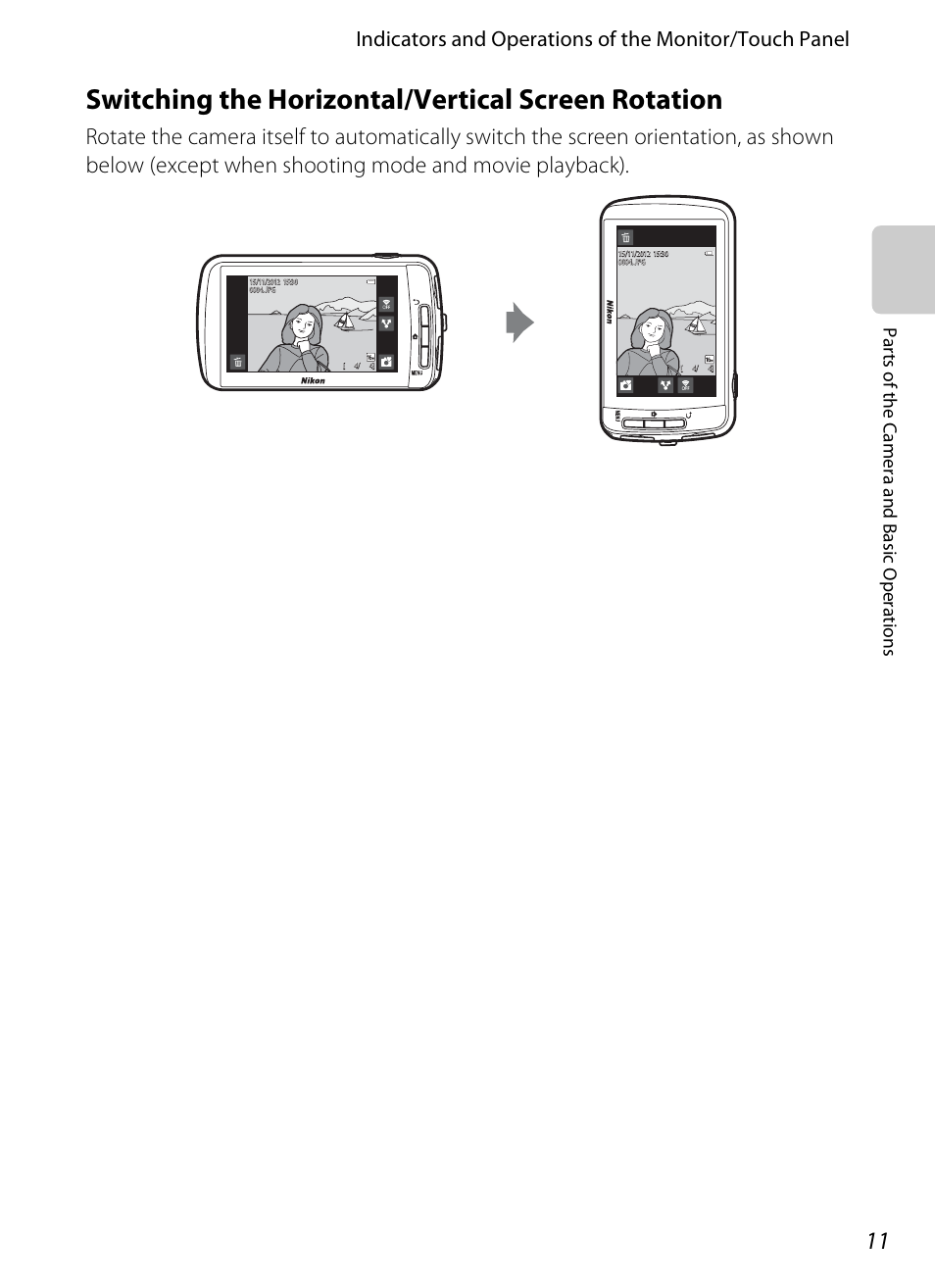 Switching the horizontal/vertical screen rotation | Nikon S800c User Manual | Page 33 / 224