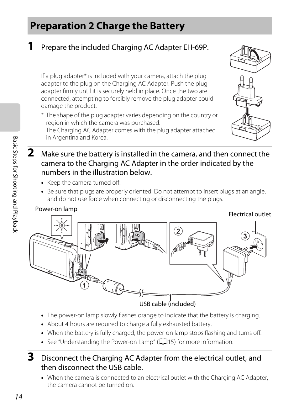 Preparation 2 charge the battery | Nikon S800c User Manual | Page 36 / 224