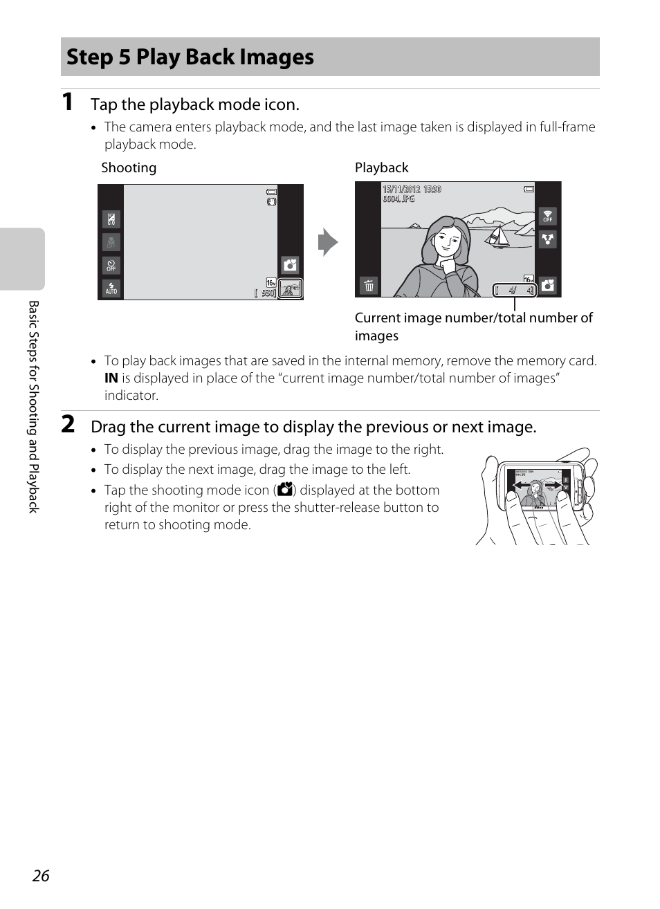Step 5 play back images, Tap the playback mode icon | Nikon S800c User Manual | Page 48 / 224