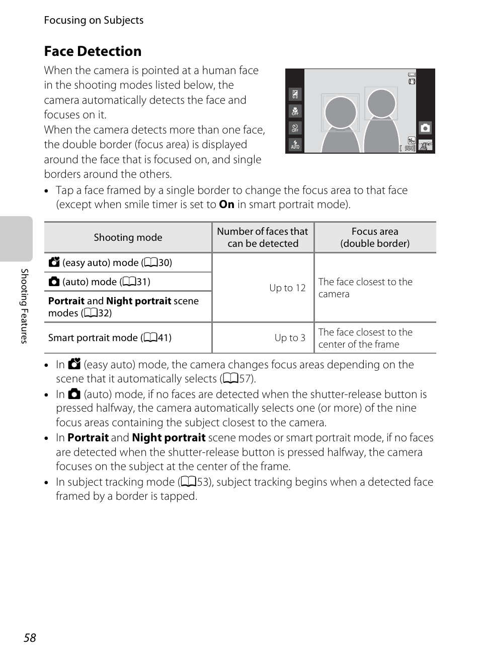 Face detection, A58) f, A58) | Nikon S800c User Manual | Page 80 / 224