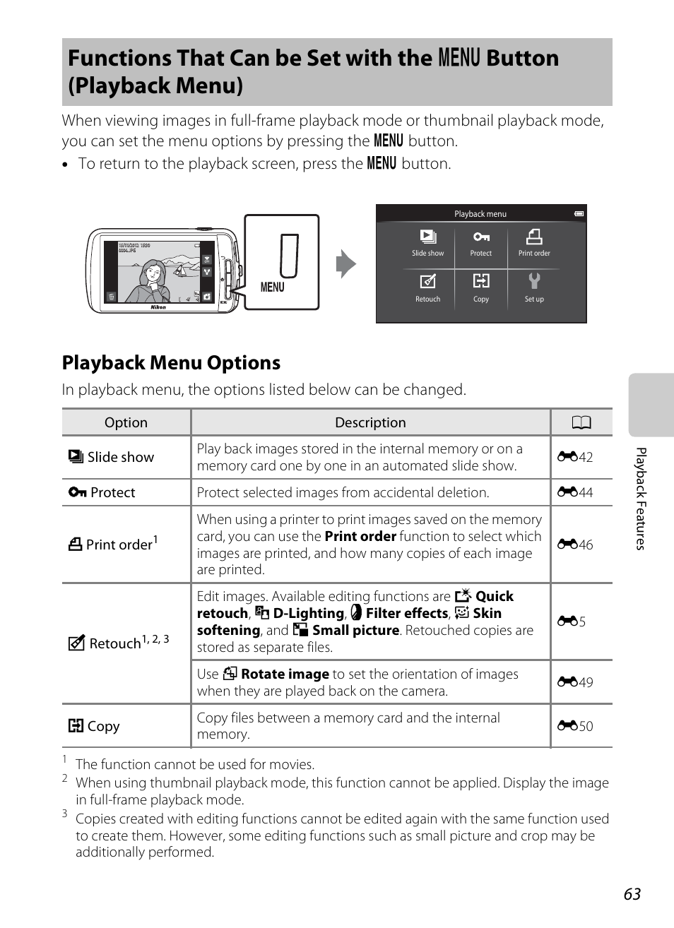 Playback menu options, A63) | Nikon S800c User Manual | Page 85 / 224