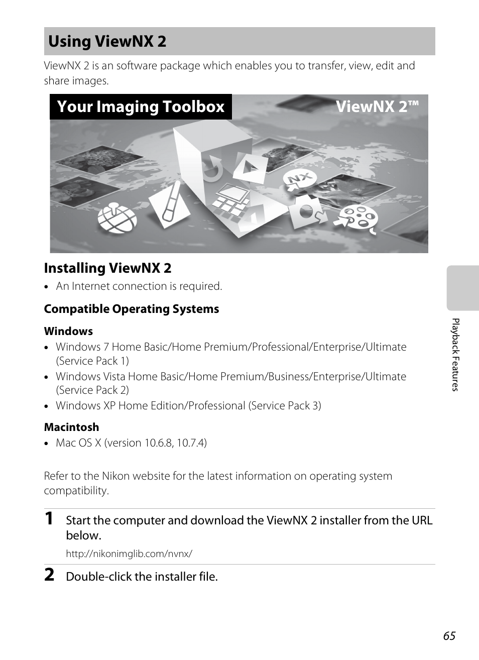 Using viewnx 2, Installing viewnx 2, Using viewnx 2 your imaging toolbox viewnx 2 | Nikon S800c User Manual | Page 87 / 224