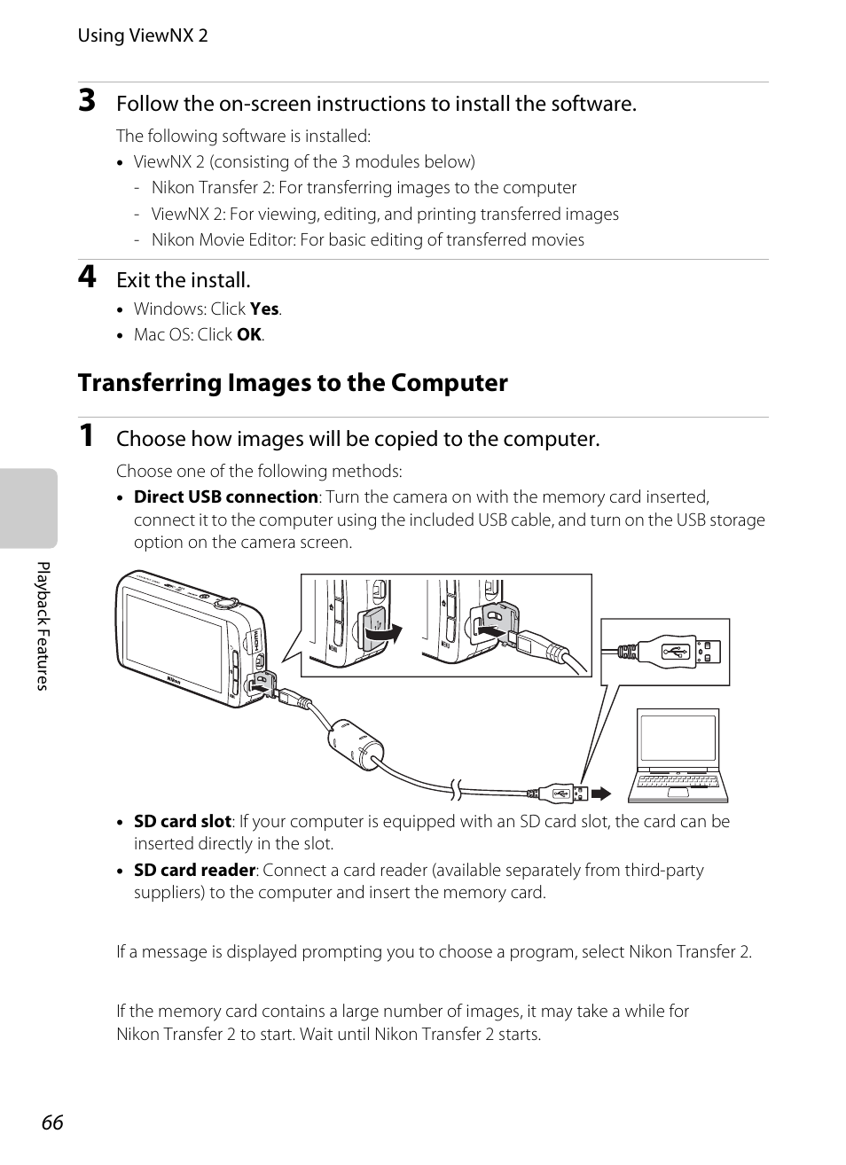 Transferring images to the computer, A66) | Nikon S800c User Manual | Page 88 / 224