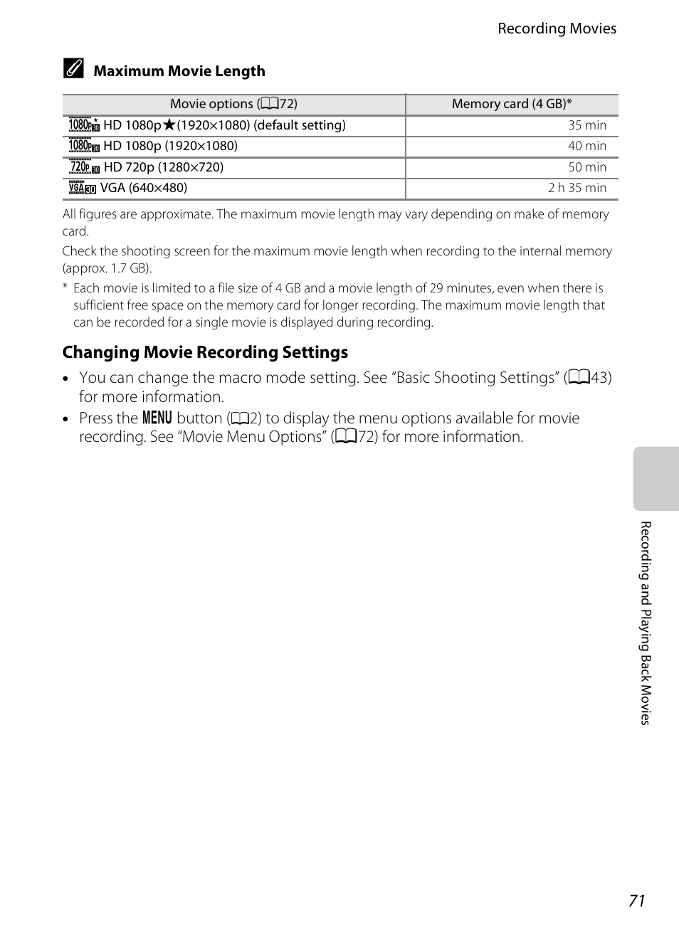 Changing movie recording settings | Nikon S800c User Manual | Page 93 / 224