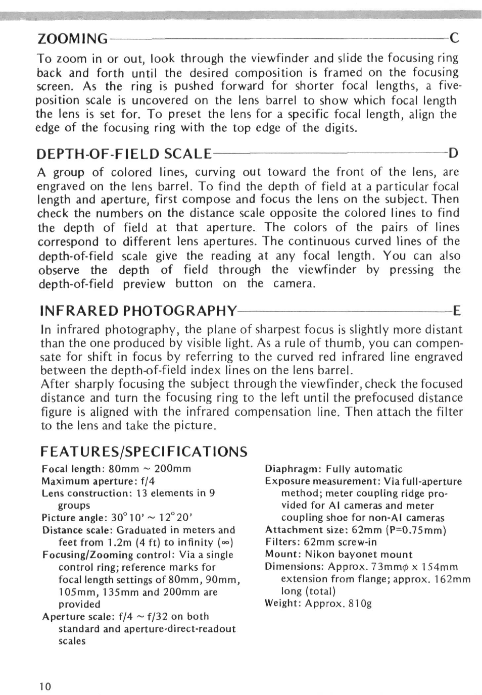 Recommended focusing screens | Nikon AI-S Zoom-NIKKOR 80-200mm f-4 User Manual | Page 10 / 25