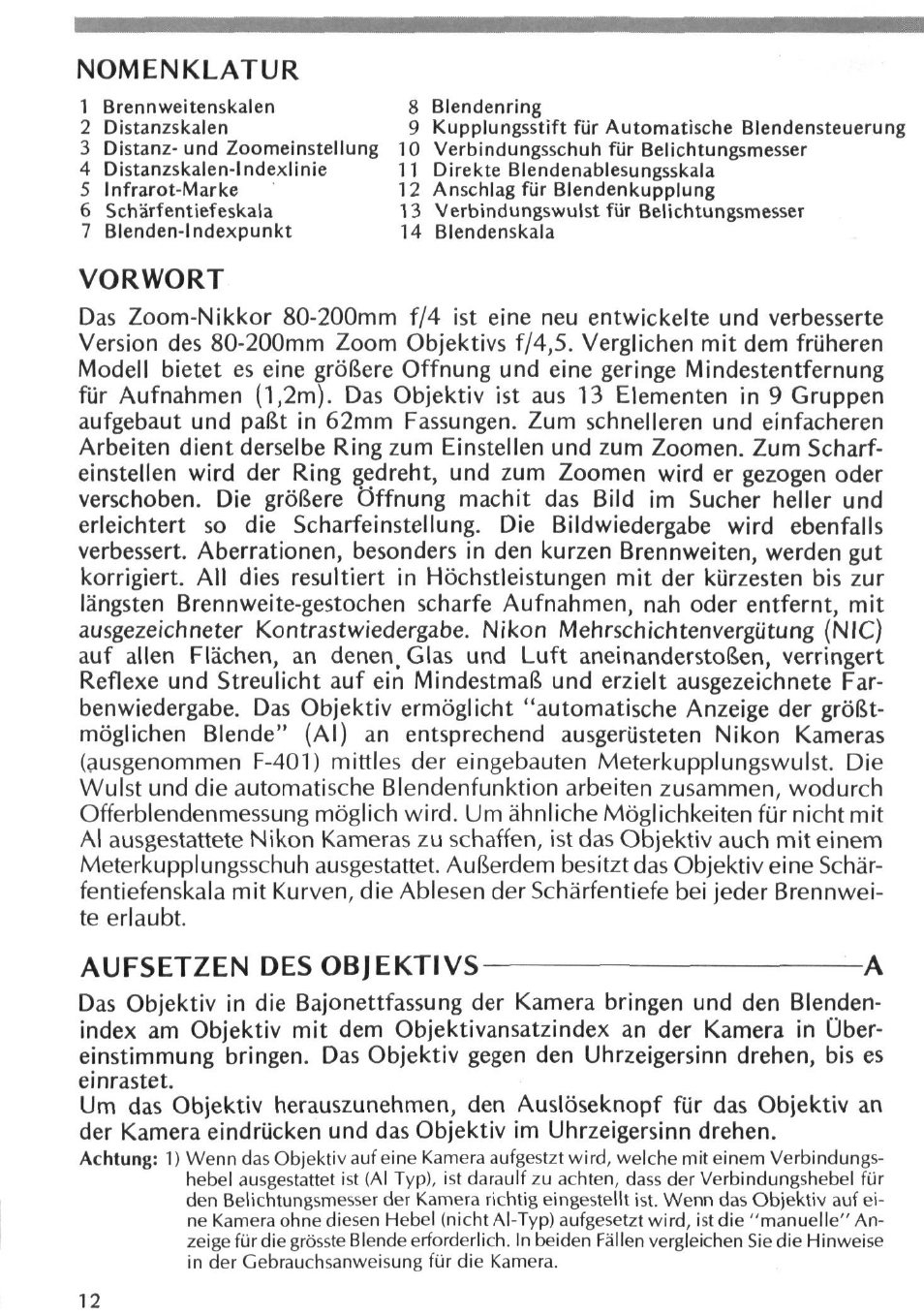 Lens care | Nikon AI-S Zoom-NIKKOR 80-200mm f-4 User Manual | Page 12 / 25