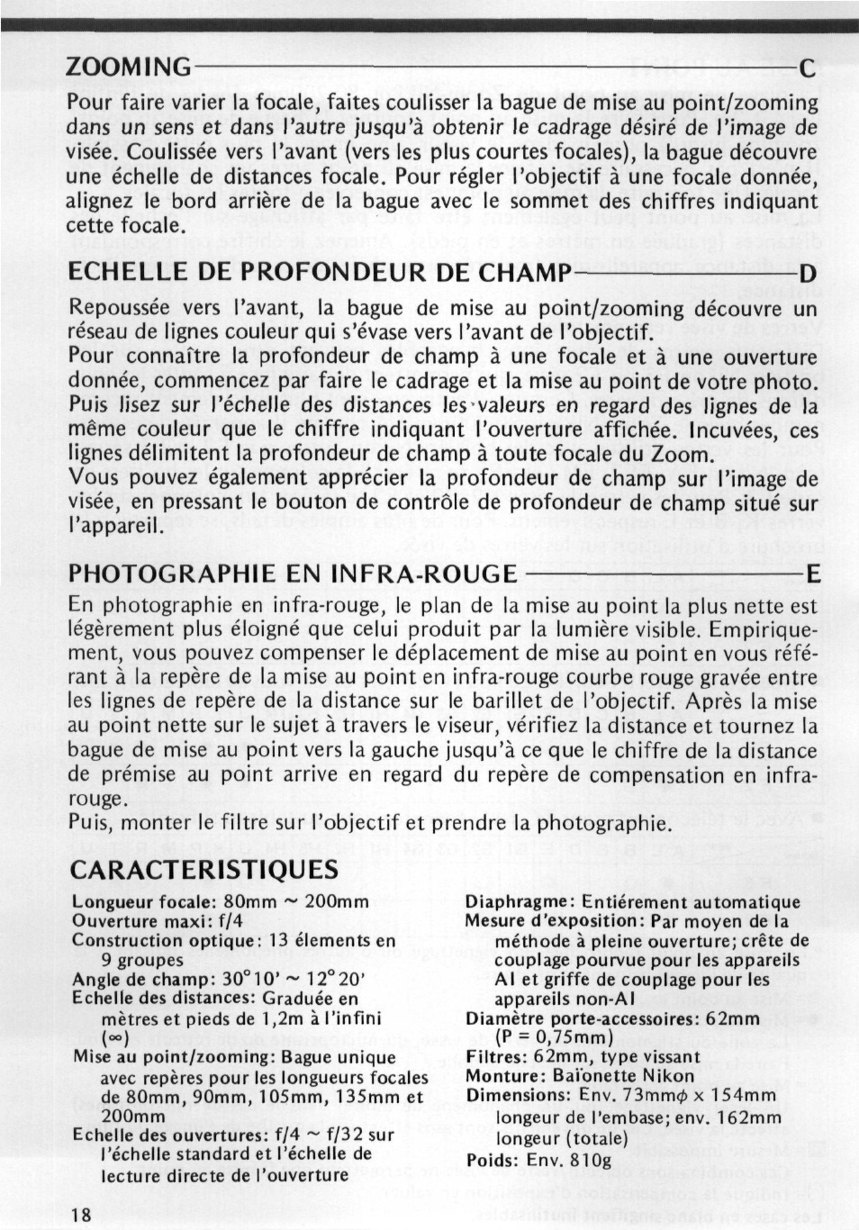 Mise au point b | Nikon AI-S Zoom-NIKKOR 80-200mm f-4 User Manual | Page 18 / 25