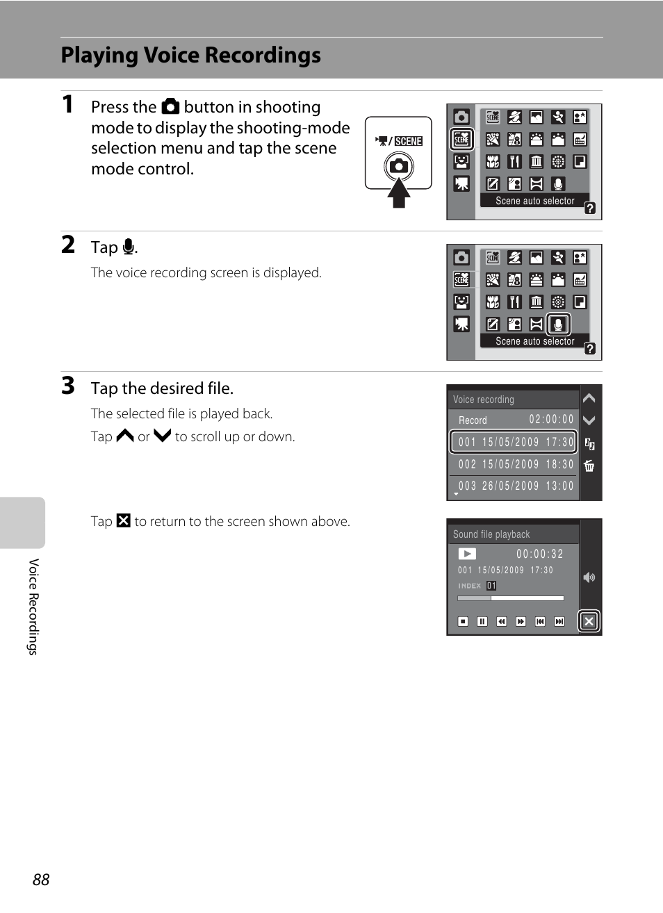 Playing voice recordings | Nikon S230 User Manual | Page 100 / 180