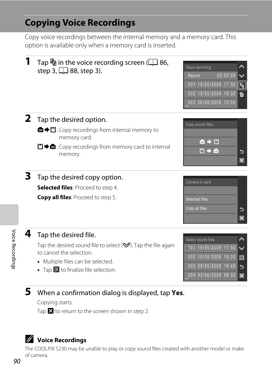 Copying voice recordings | Nikon S230 User Manual | Page 102 / 180