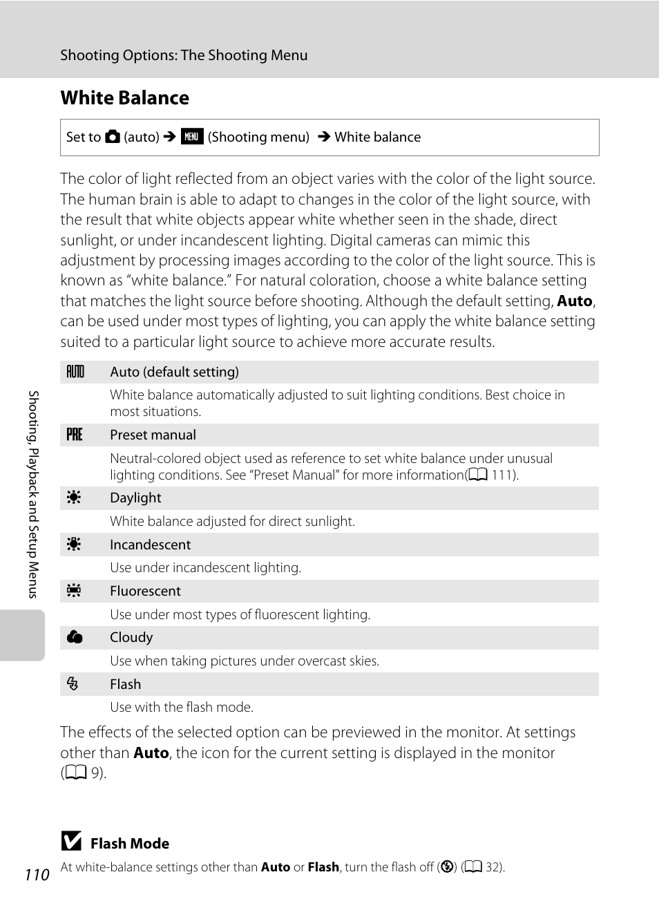 White balance, A 110), A 110 | Nikon S230 User Manual | Page 122 / 180