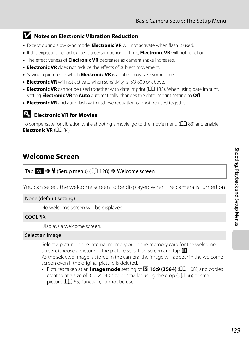 Welcome screen, A 129), A 129 | Nikon S230 User Manual | Page 141 / 180