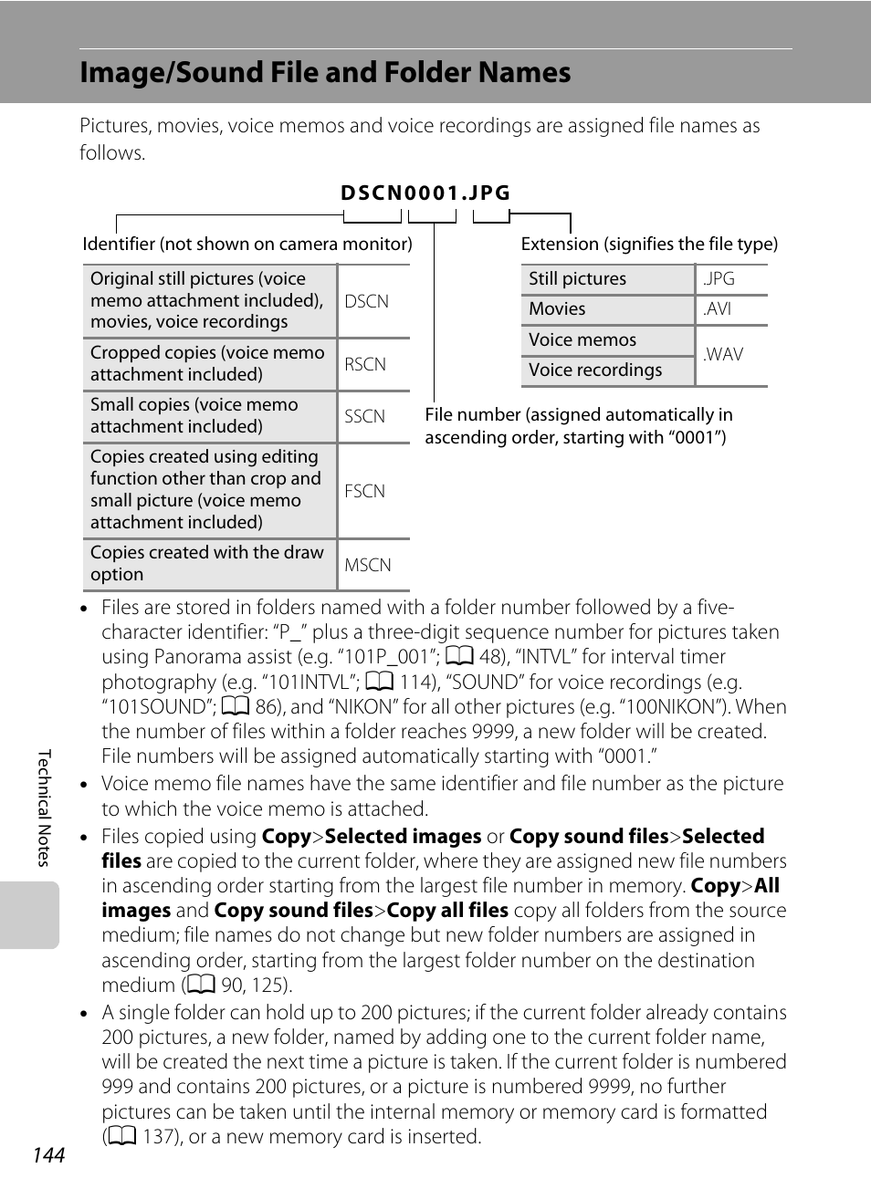 Image/sound file and folder names, A 144) for, A 144). the editi | A 144). only the, A 144) from the | Nikon S230 User Manual | Page 156 / 180