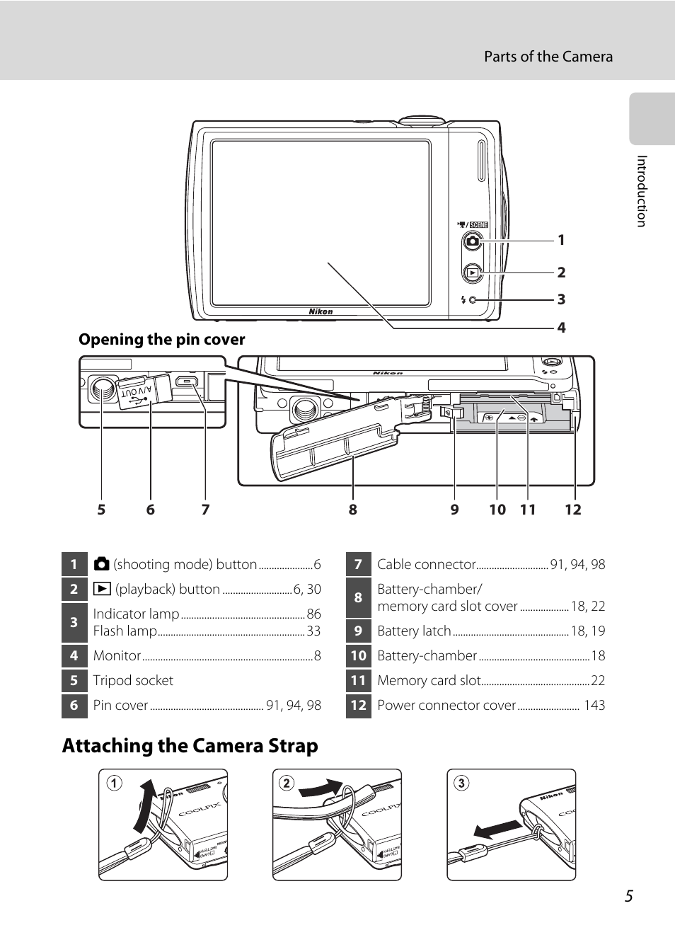 Attaching the camera strap | Nikon S230 User Manual | Page 17 / 180