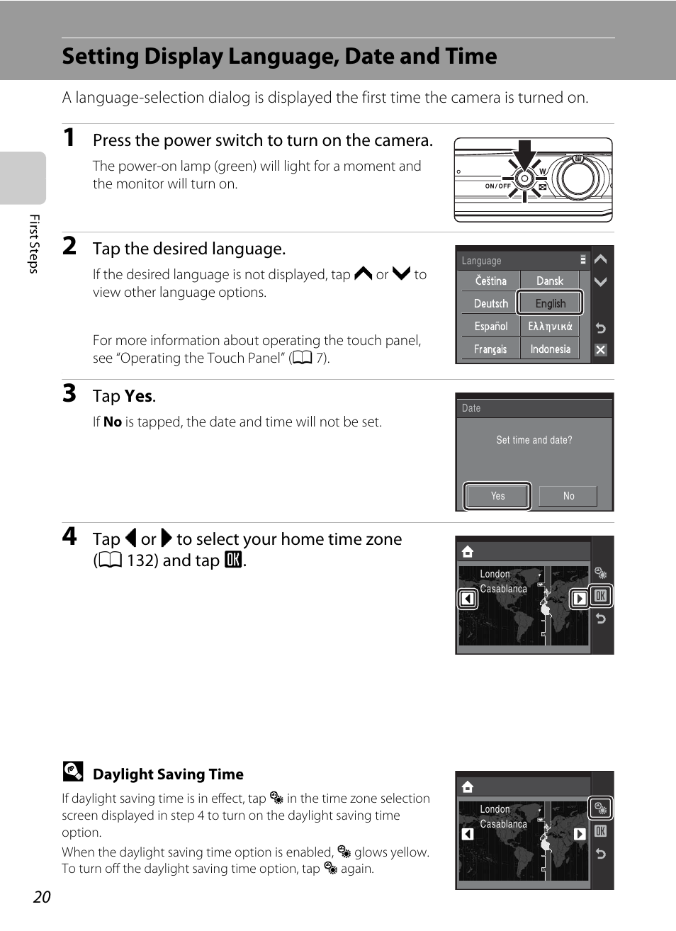 Setting display language, date and time | Nikon S230 User Manual | Page 32 / 180
