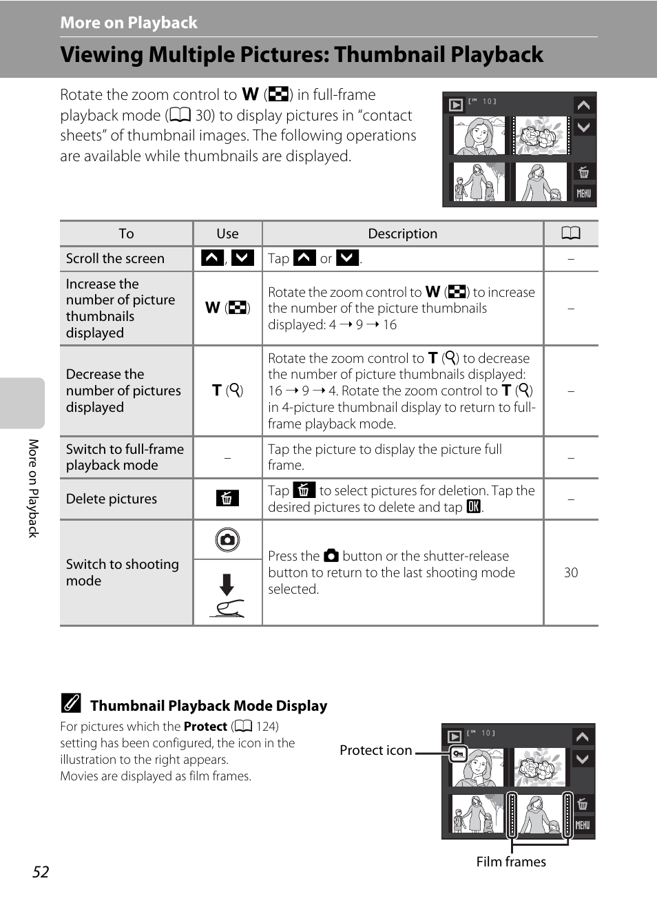 More on playback, Viewing multiple pictures: thumbnail playback, C more on playback | Nikon S230 User Manual | Page 64 / 180