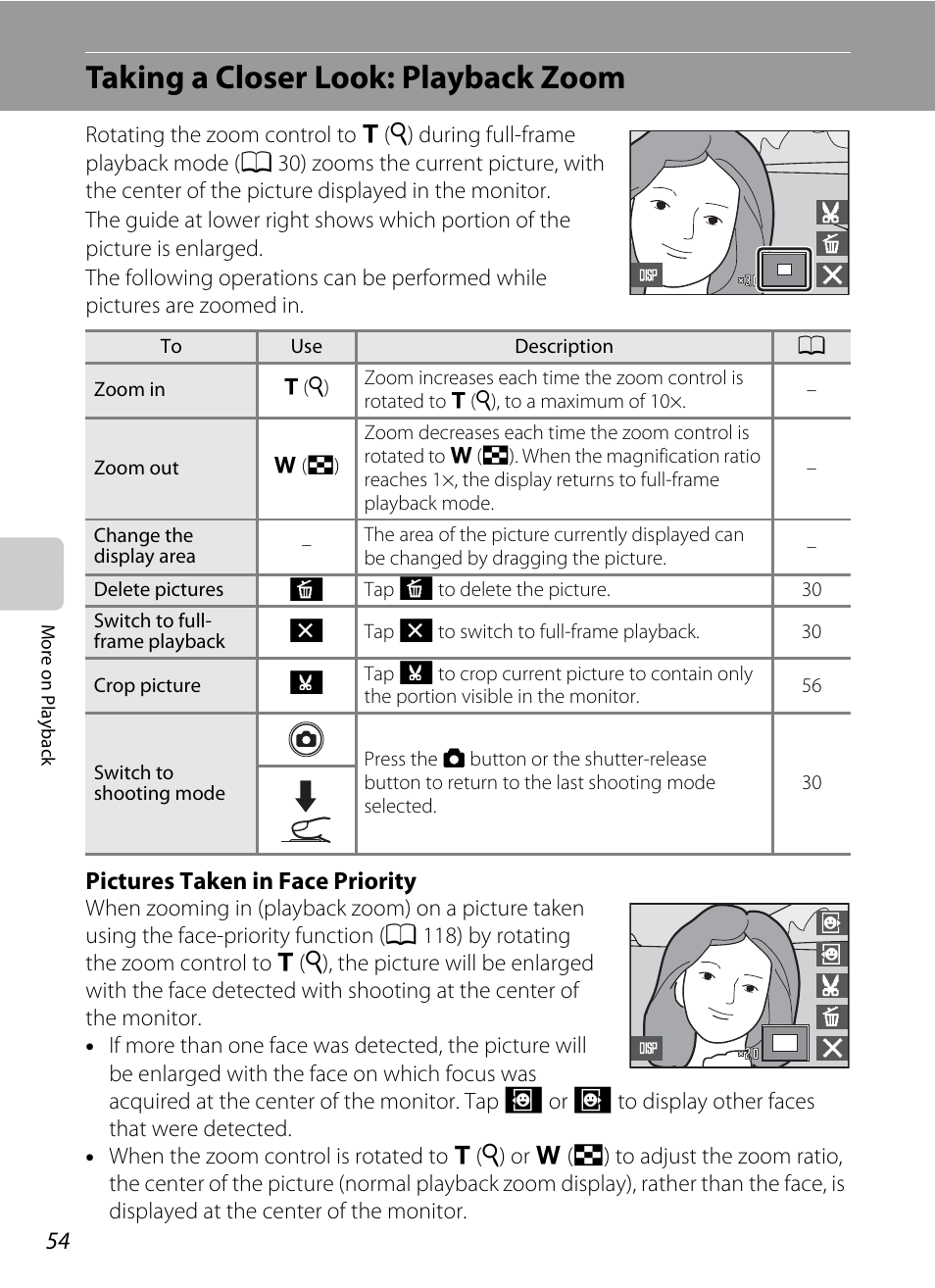 Taking a closer look: playback zoom | Nikon S230 User Manual | Page 66 / 180
