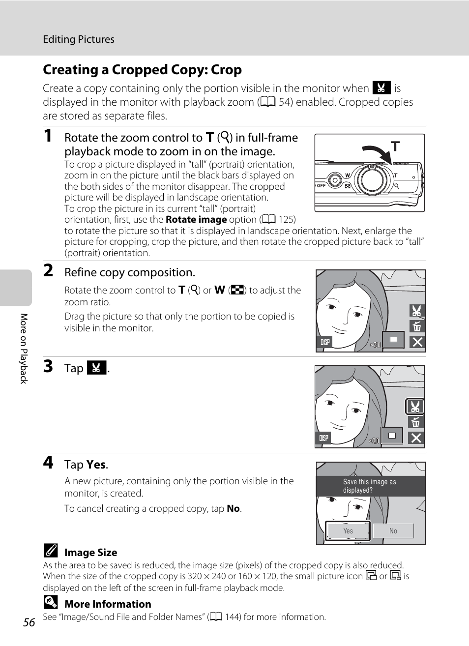 Creating a cropped copy: crop, A 56) | Nikon S230 User Manual | Page 68 / 180