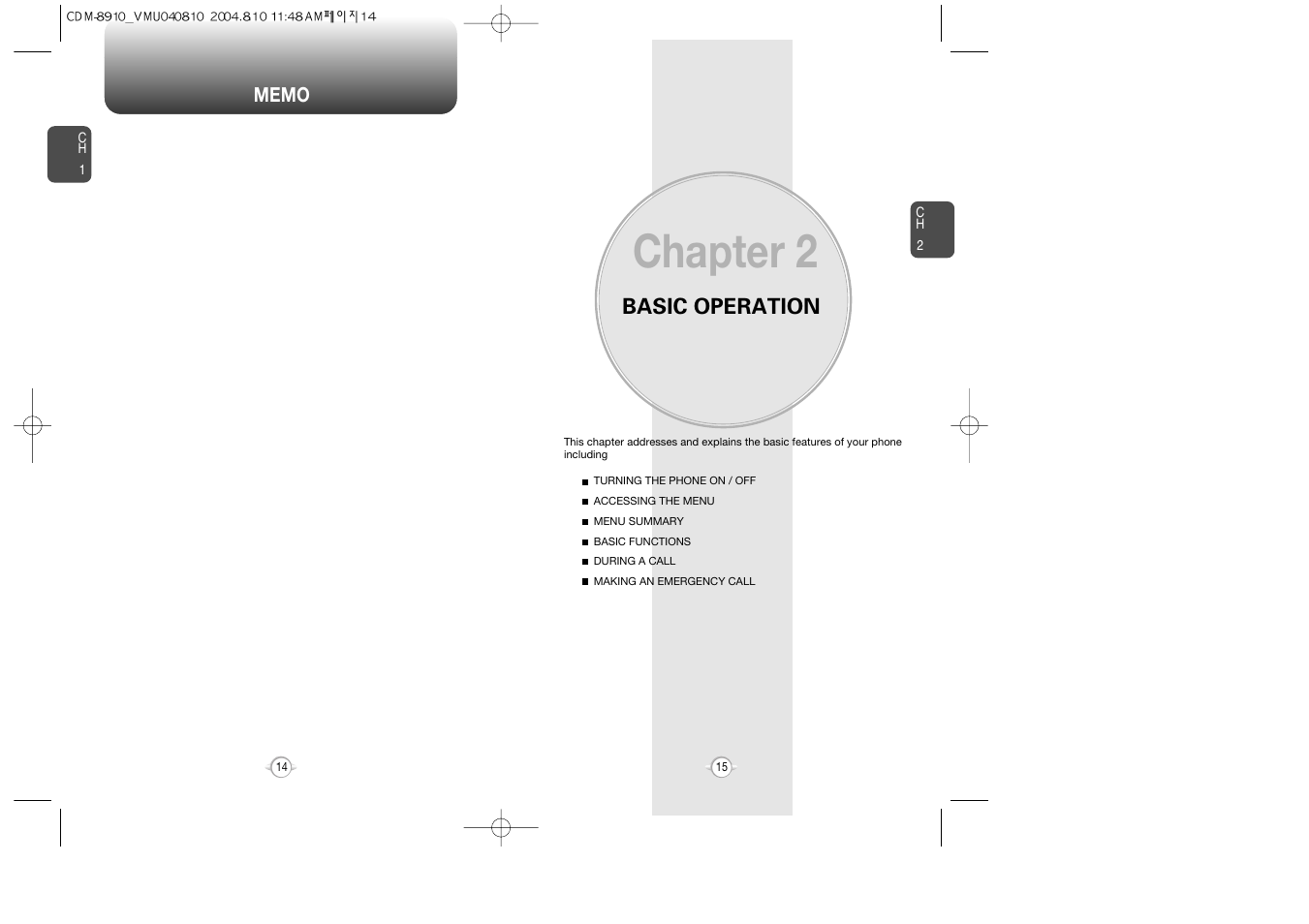 Chapter 2, Basic operation | Audiovox Flasher V7 User Manual | Page 10 / 62