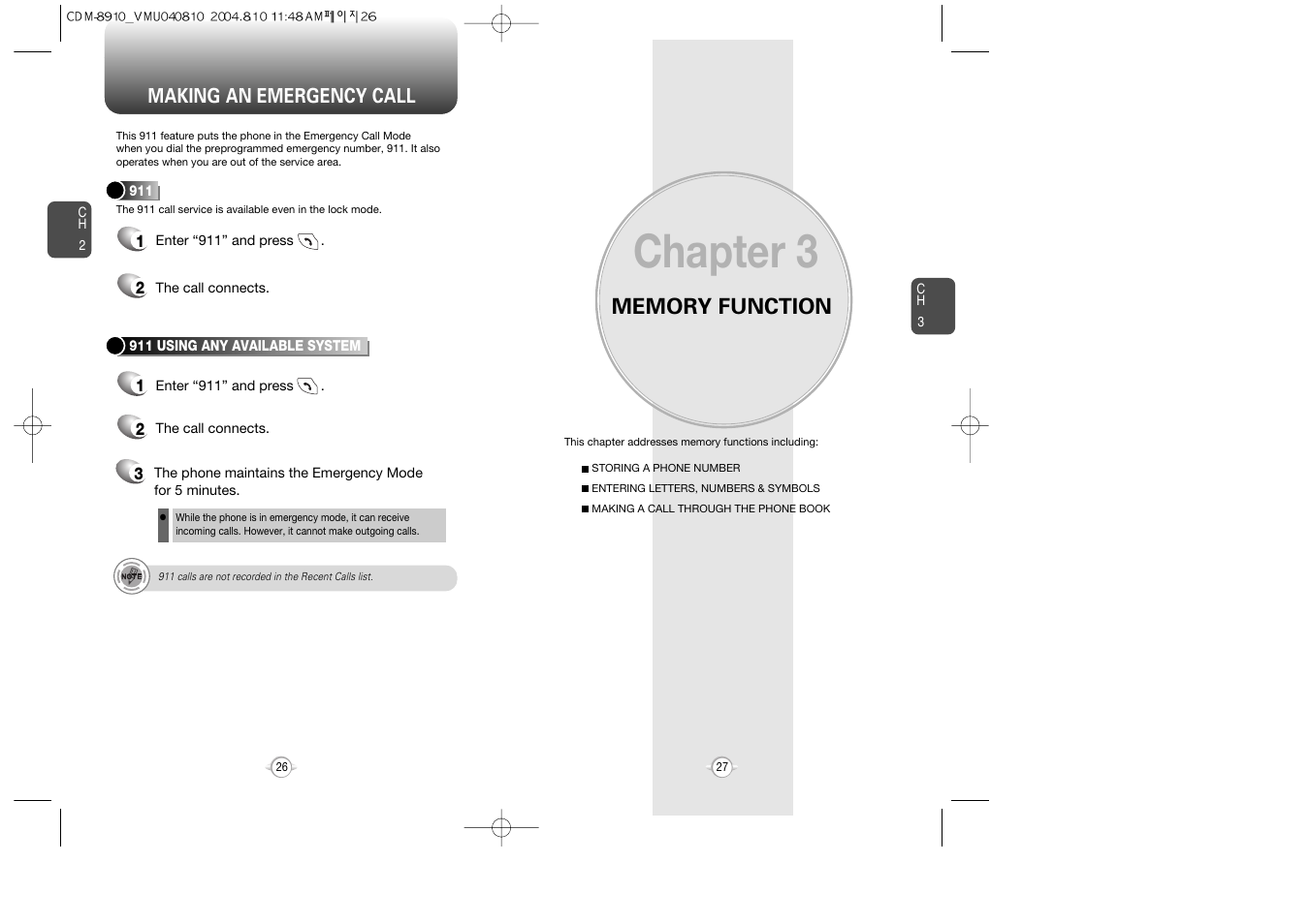 Chapter 3, Making an emergency call | Audiovox Flasher V7 User Manual | Page 16 / 62