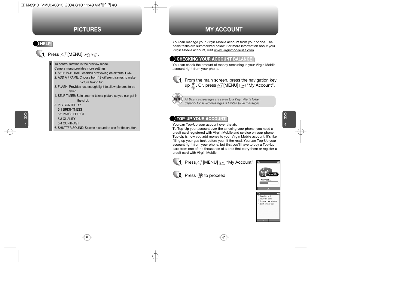 My account, Pictures | Audiovox Flasher V7 User Manual | Page 23 / 62