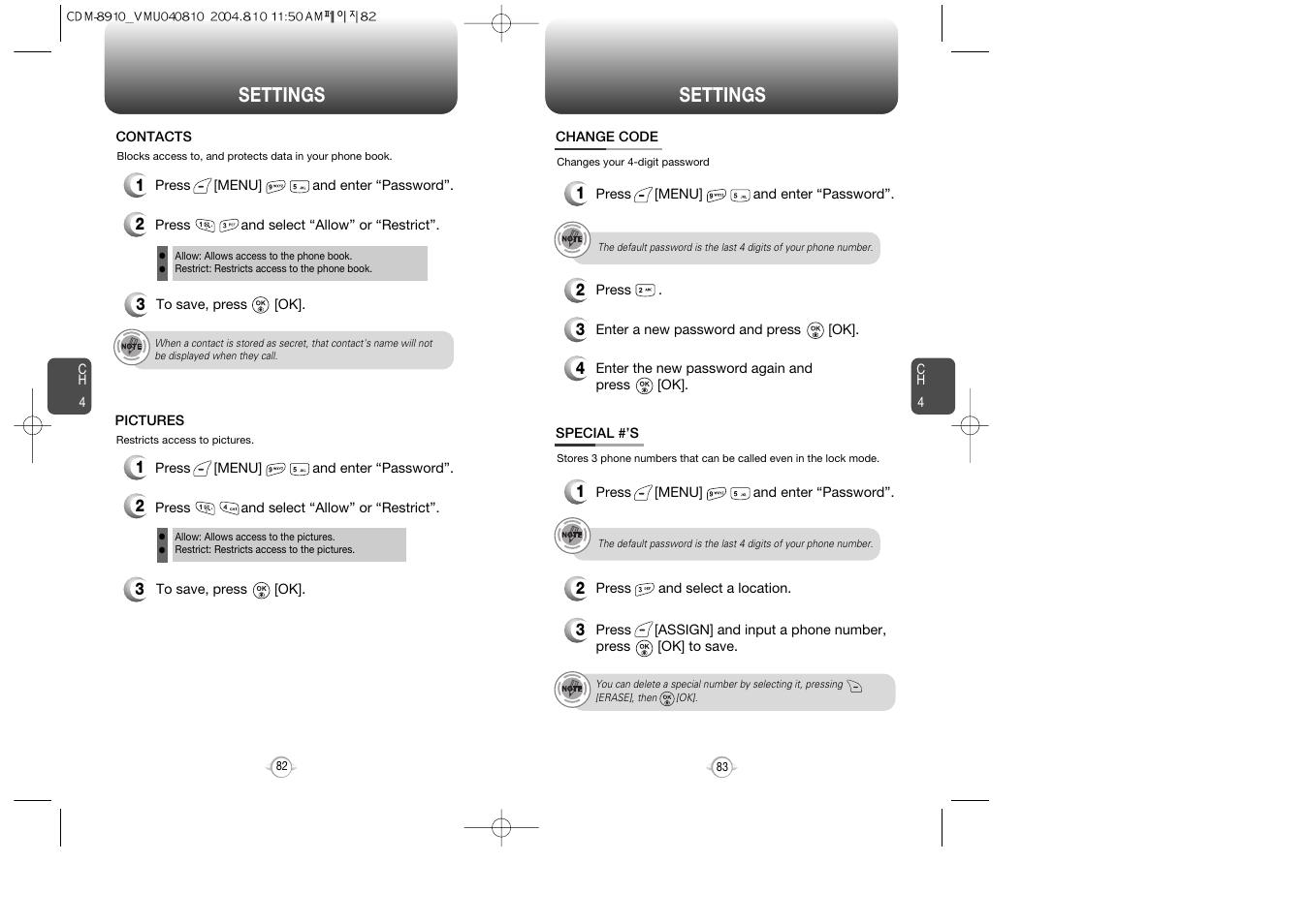 Settings | Audiovox Flasher V7 User Manual | Page 44 / 62