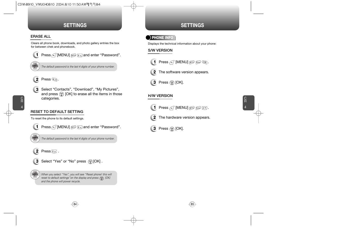Settings | Audiovox Flasher V7 User Manual | Page 45 / 62