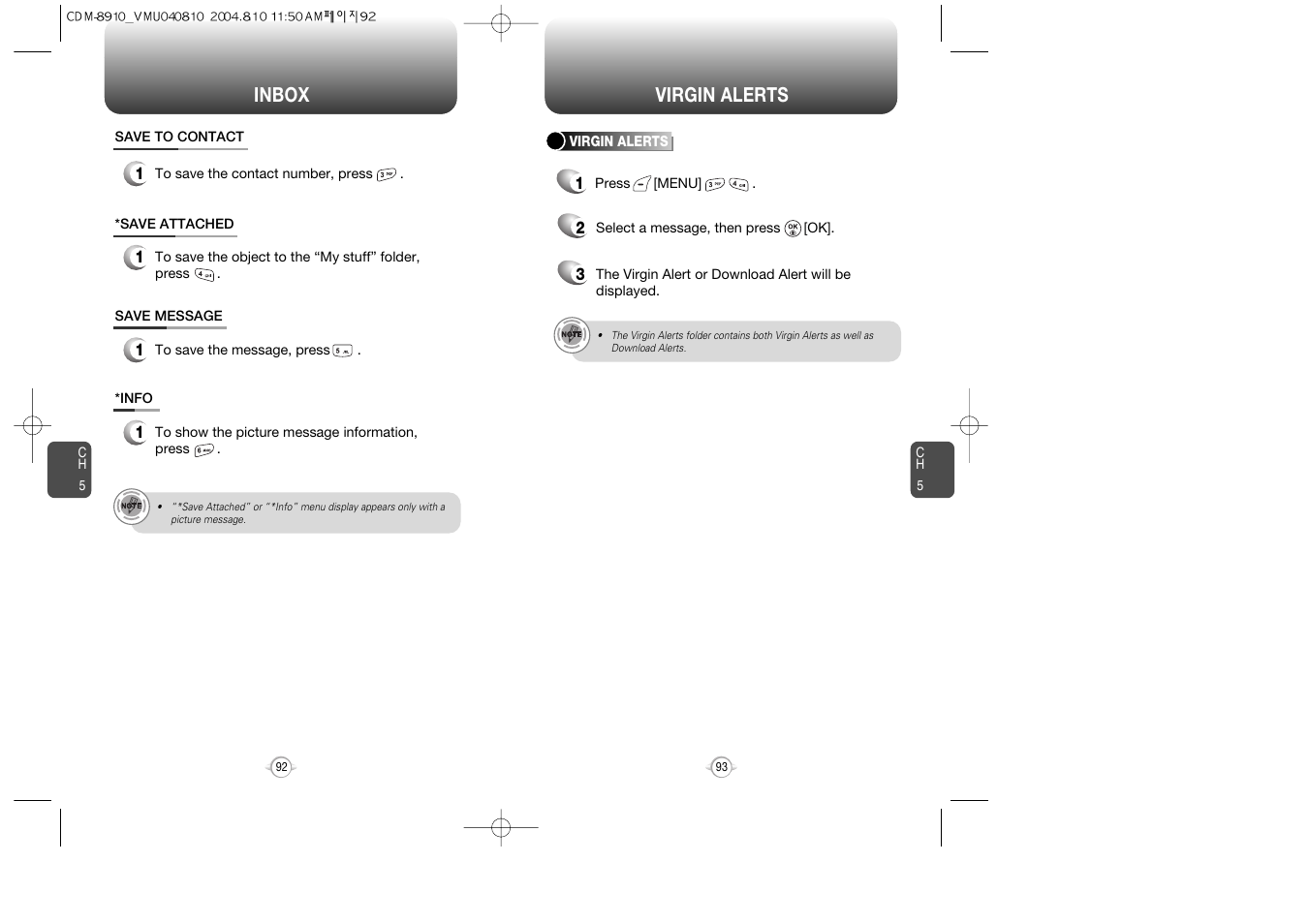 Inbox virgin alerts | Audiovox Flasher V7 User Manual | Page 49 / 62