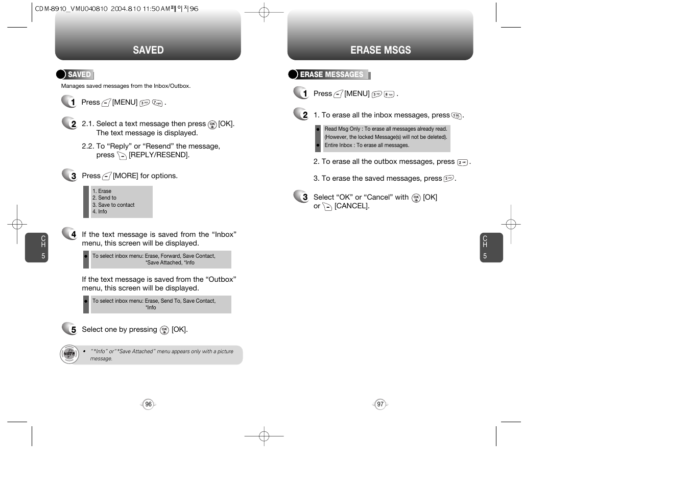Erase msgs saved | Audiovox Flasher V7 User Manual | Page 51 / 62
