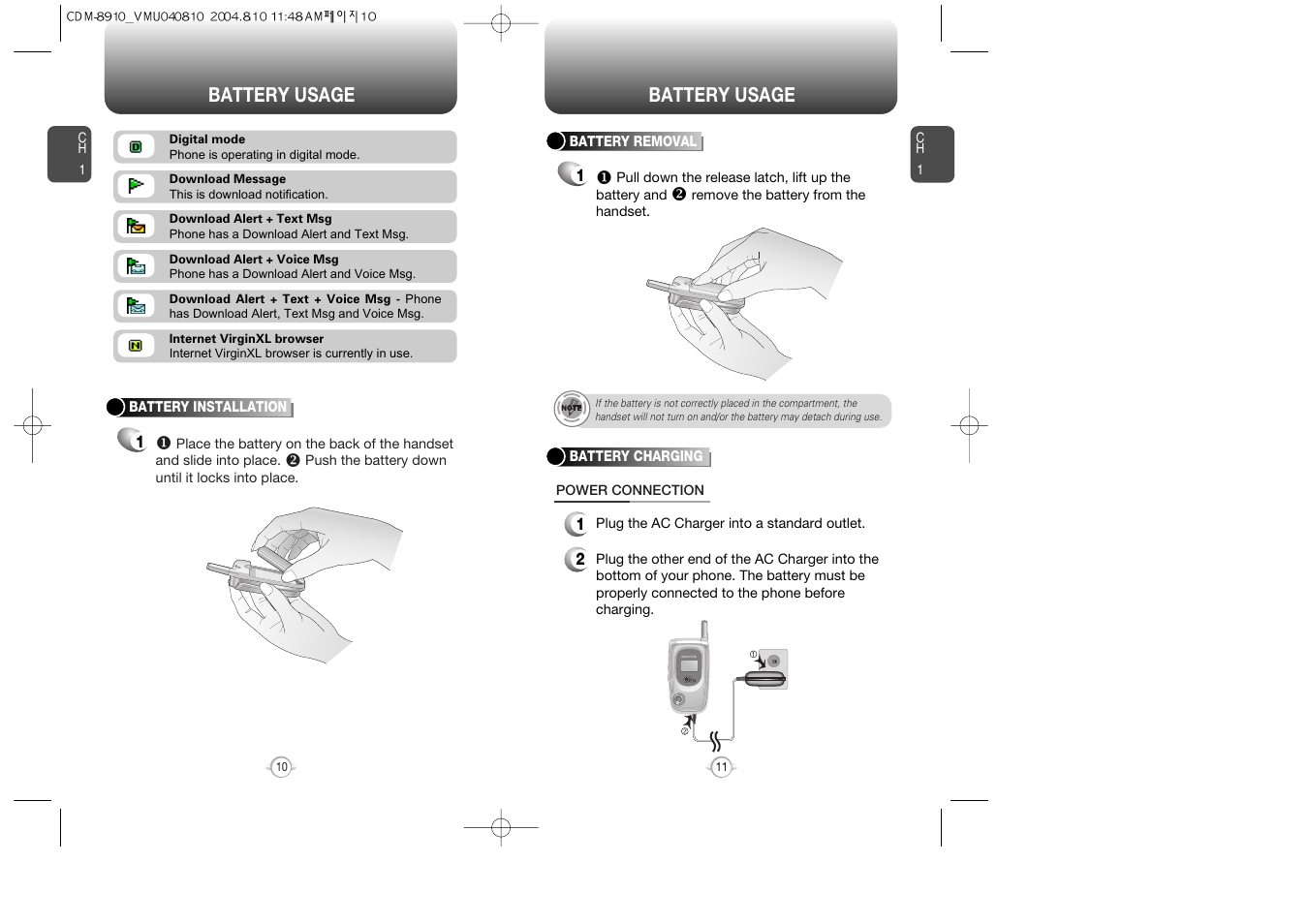 Battery usage | Audiovox Flasher V7 User Manual | Page 8 / 62