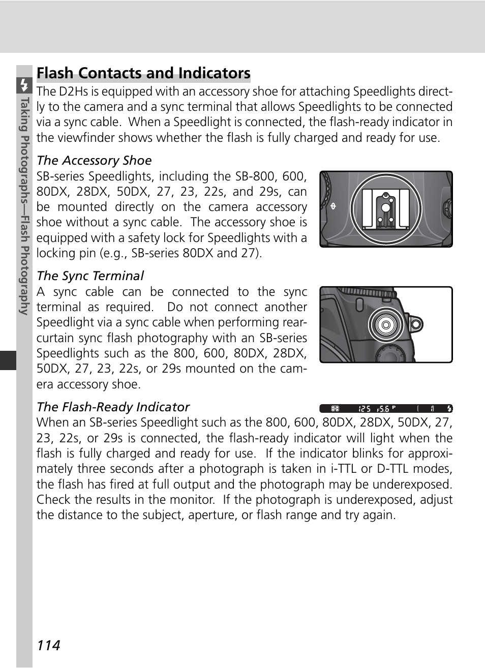 Flash contacts and indicators | Nikon D2HS User Manual | Page 128 / 271