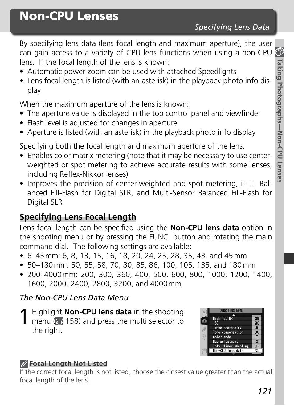 Non-cpu lenses | Nikon D2HS User Manual | Page 135 / 271