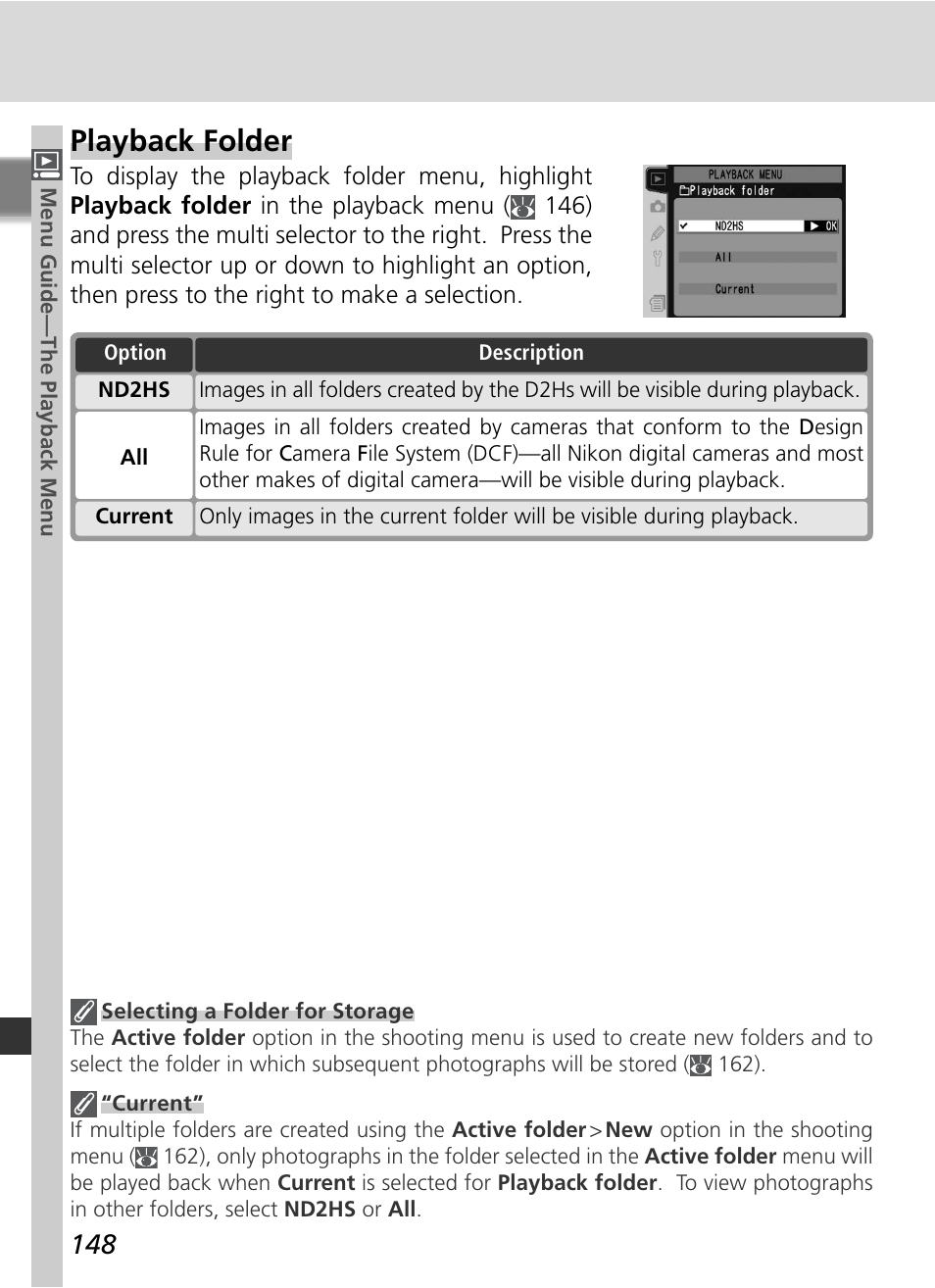 Playback folder | Nikon D2HS User Manual | Page 162 / 271